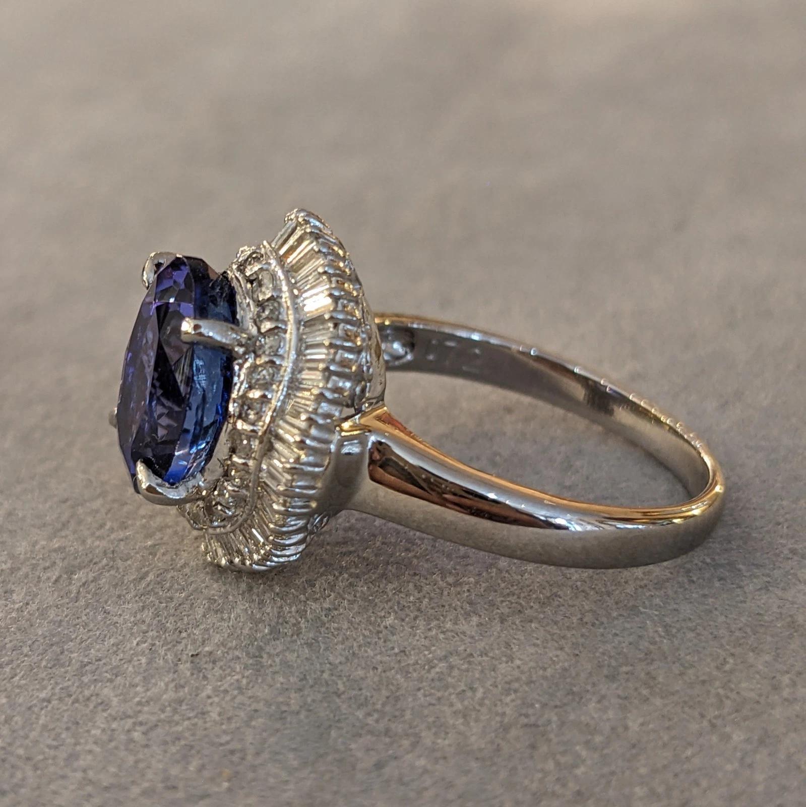 Women's Natural Tanzanite and Diamond Ballerina Ring in Platinum For Sale