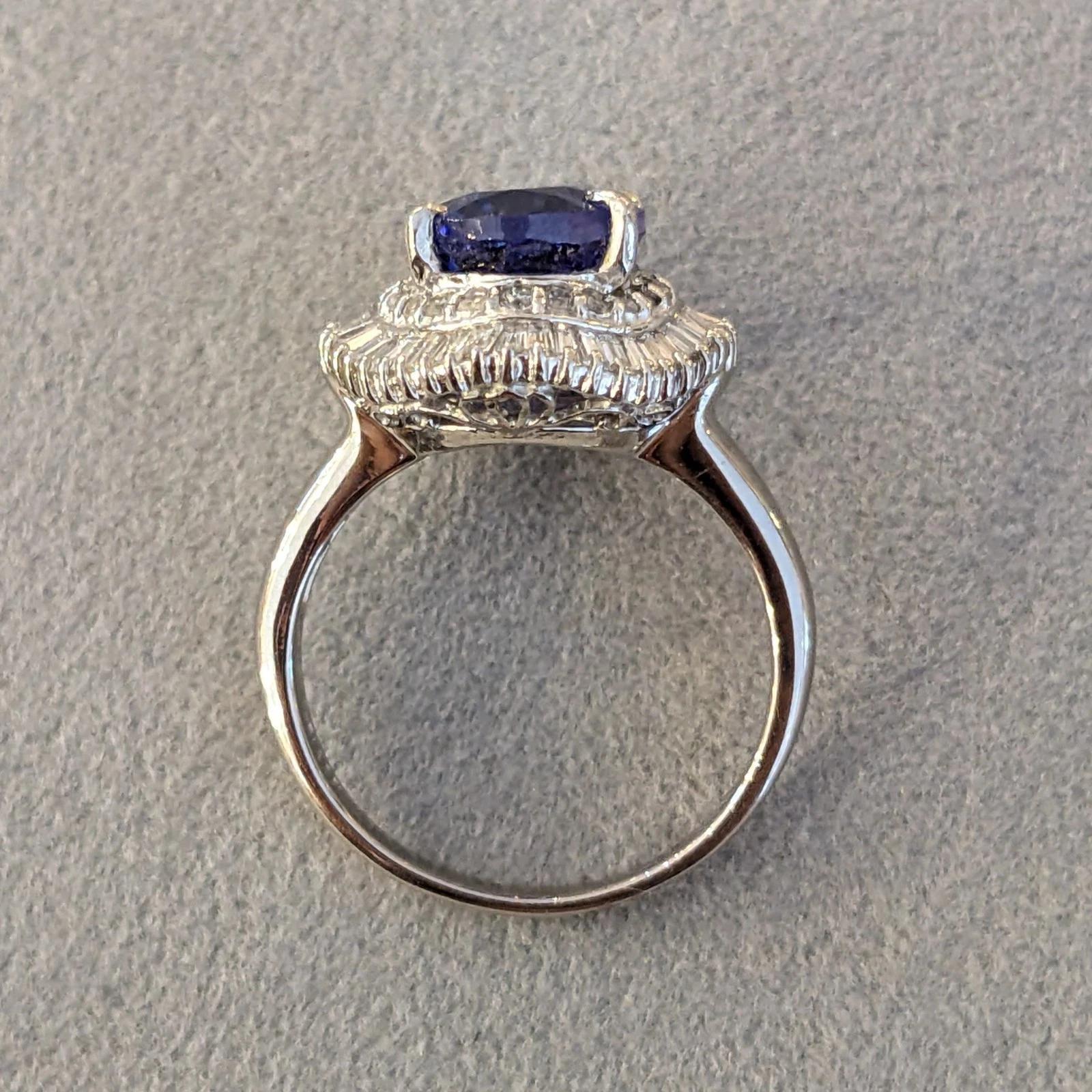Natural Tanzanite and Diamond Ballerina Ring in Platinum For Sale 4