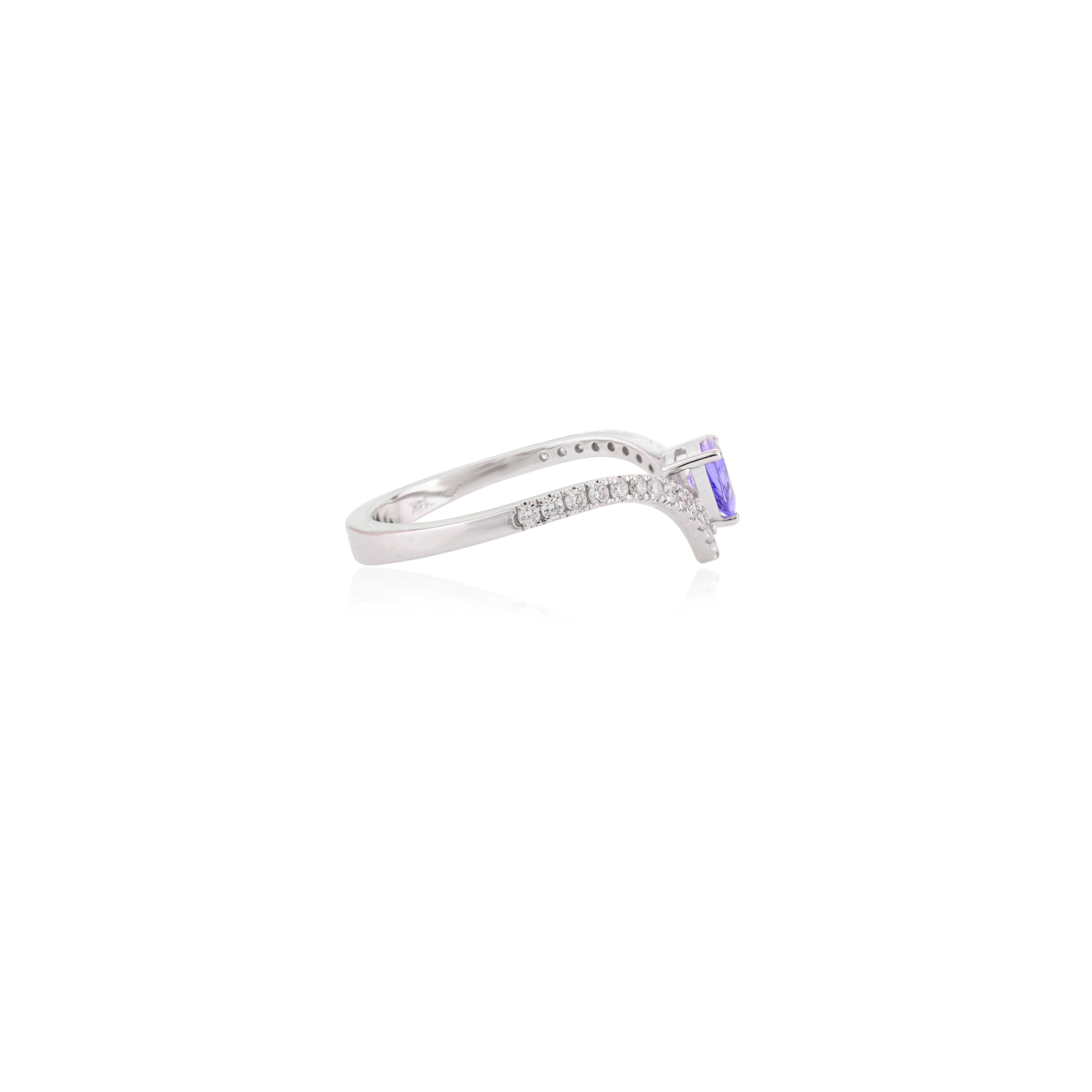 For Sale:  Natural Tanzanite and Diamond Chevron Wedding Ring for Women in 14k White Gold 3