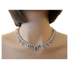 Natural Tanzanite and Diamond Choker Necklace in 18k White Gold