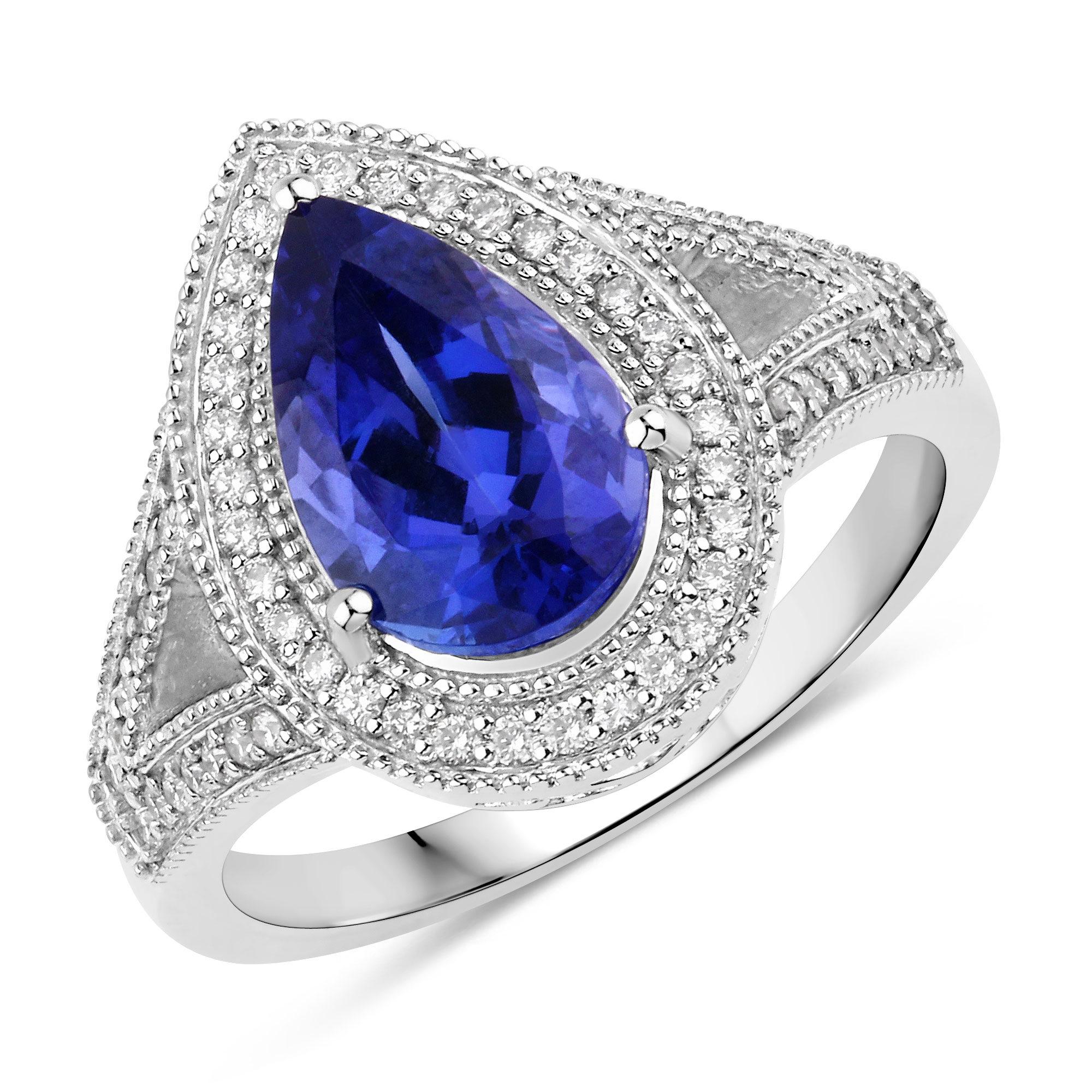 It comes with the appraisal by GIA GG/AJP
All Gemstones are Natural
Pear Cut Tanzanite = 2.33 Carat
60 Round Diamonds = 0.27 Carats
Metal: 14K White Gold
Ring Size: 7* US
*It can be resized complimentary