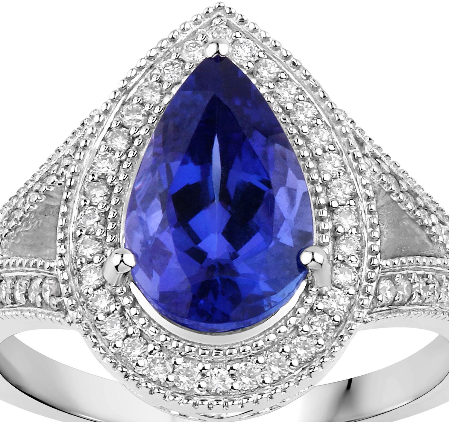 Natural Tanzanite and Diamond Cocktail Ring 2.60 Carats 14K White Gold In New Condition For Sale In Laguna Niguel, CA