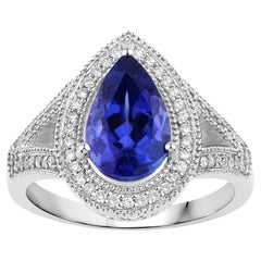 Bague cocktail en or blanc 14 carats avec tanzanite naturelle et diamants de 2,60 carats