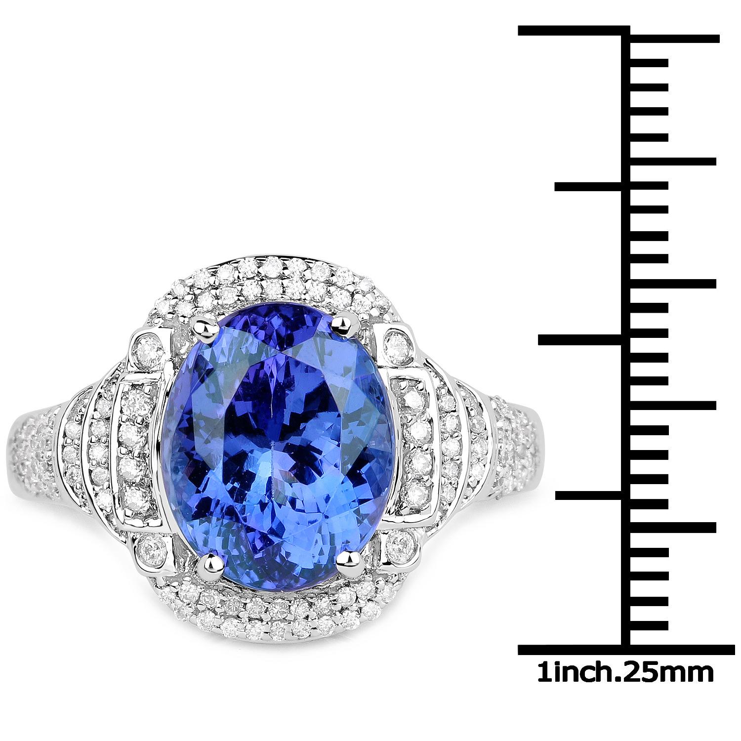 Natural Tanzanite and Diamond Cocktail Ring 6.45 Carats 14k White Gold In Excellent Condition For Sale In Laguna Niguel, CA