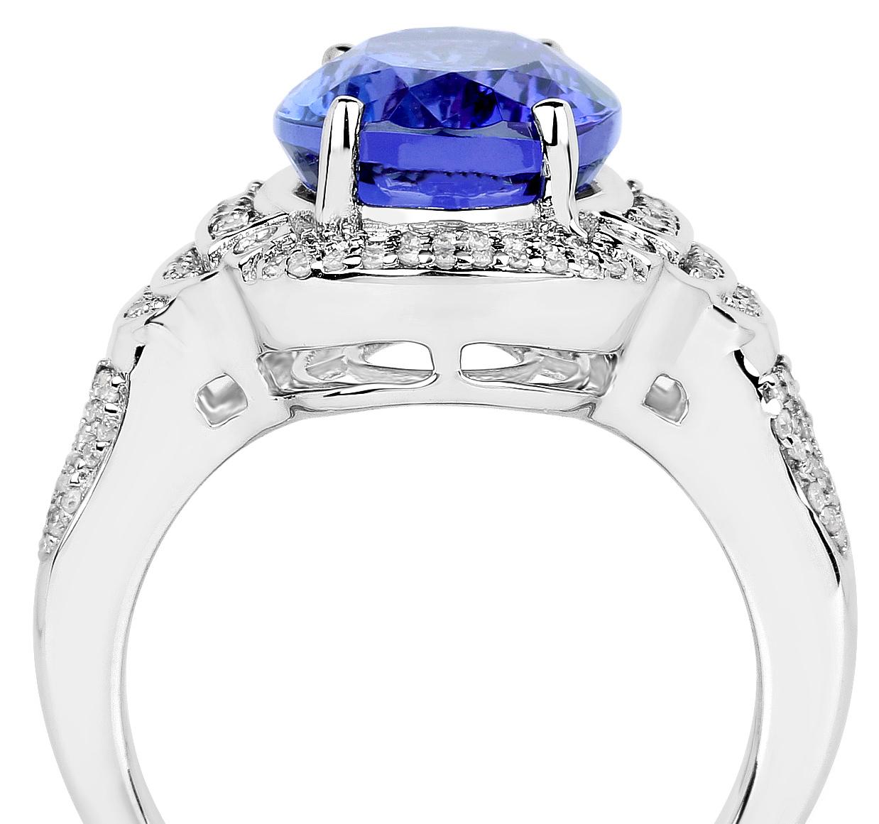 Natural Tanzanite and Diamond Cocktail Ring 6.45 Carats 14k White Gold For Sale 1