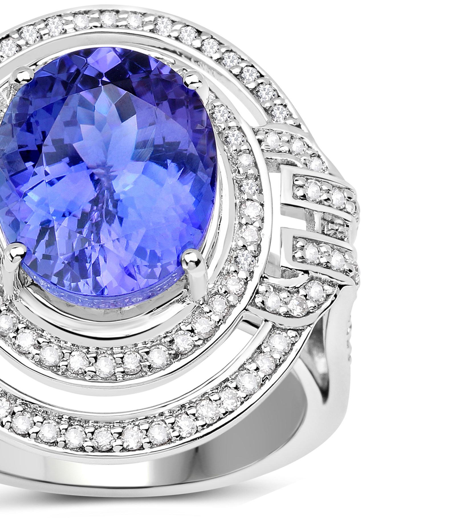 Natural Tanzanite and Diamond Cocktail Ring 6.85 Carats 14k White Gold In Excellent Condition For Sale In Laguna Niguel, CA