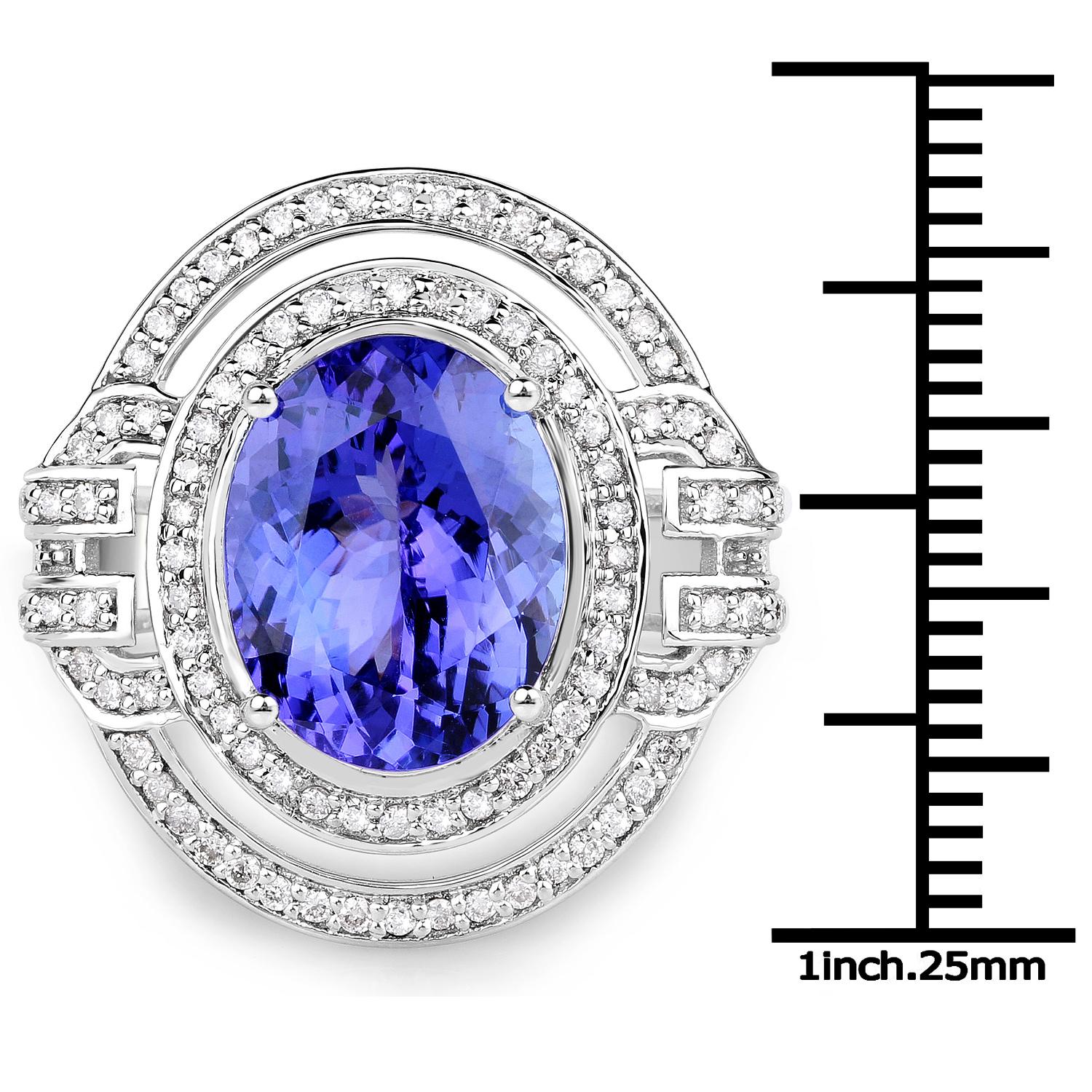 Natural Tanzanite and Diamond Cocktail Ring 6.85 Carats 14k White Gold For Sale 1