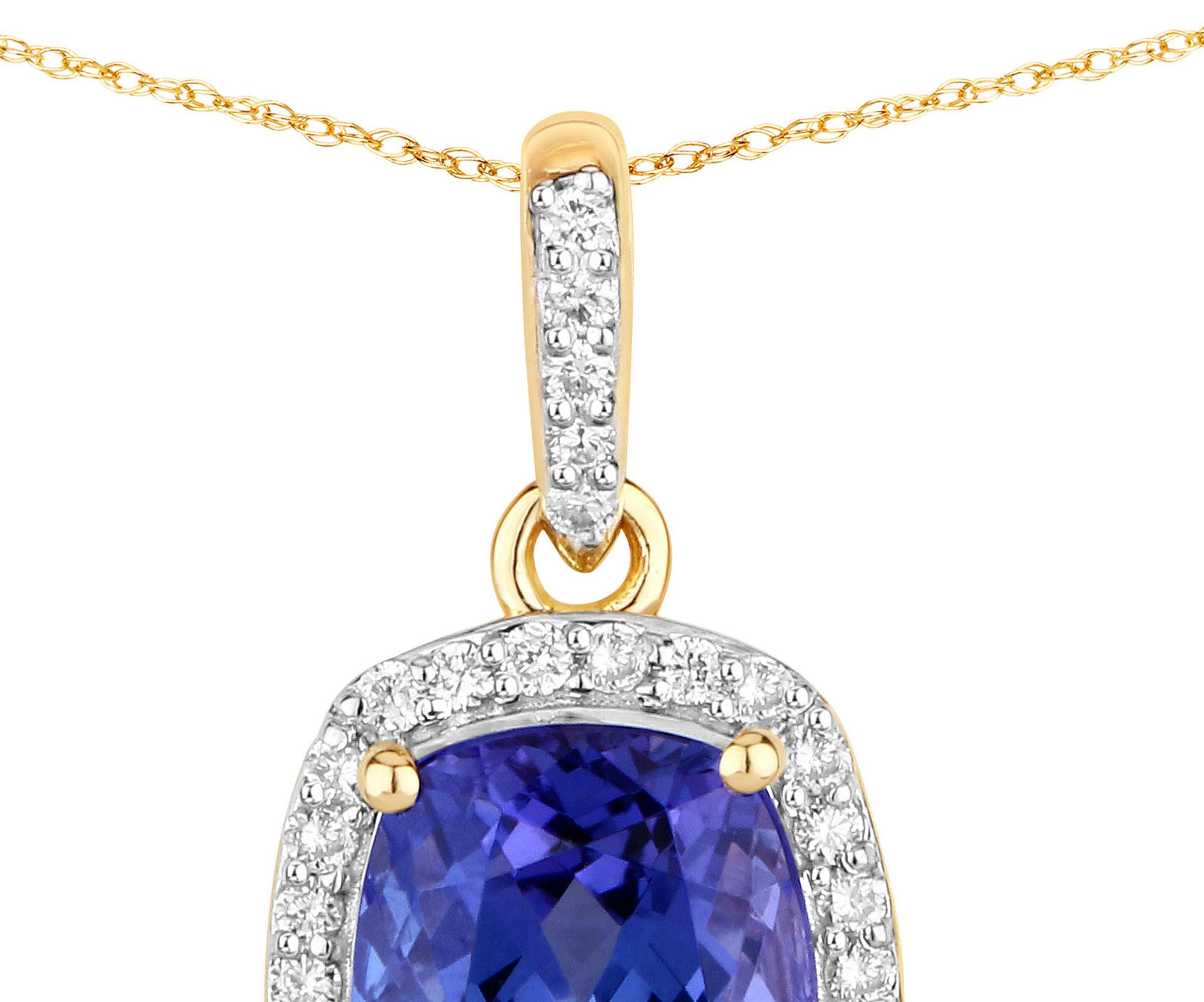 It comes with the appraisal by GIA GG/AJP
All Gemstones are Natural
Cushion Cut Tanzanite = 2.35 Carat
33 Round Diamonds = 0.15 Carats
Metal: 14K Gold