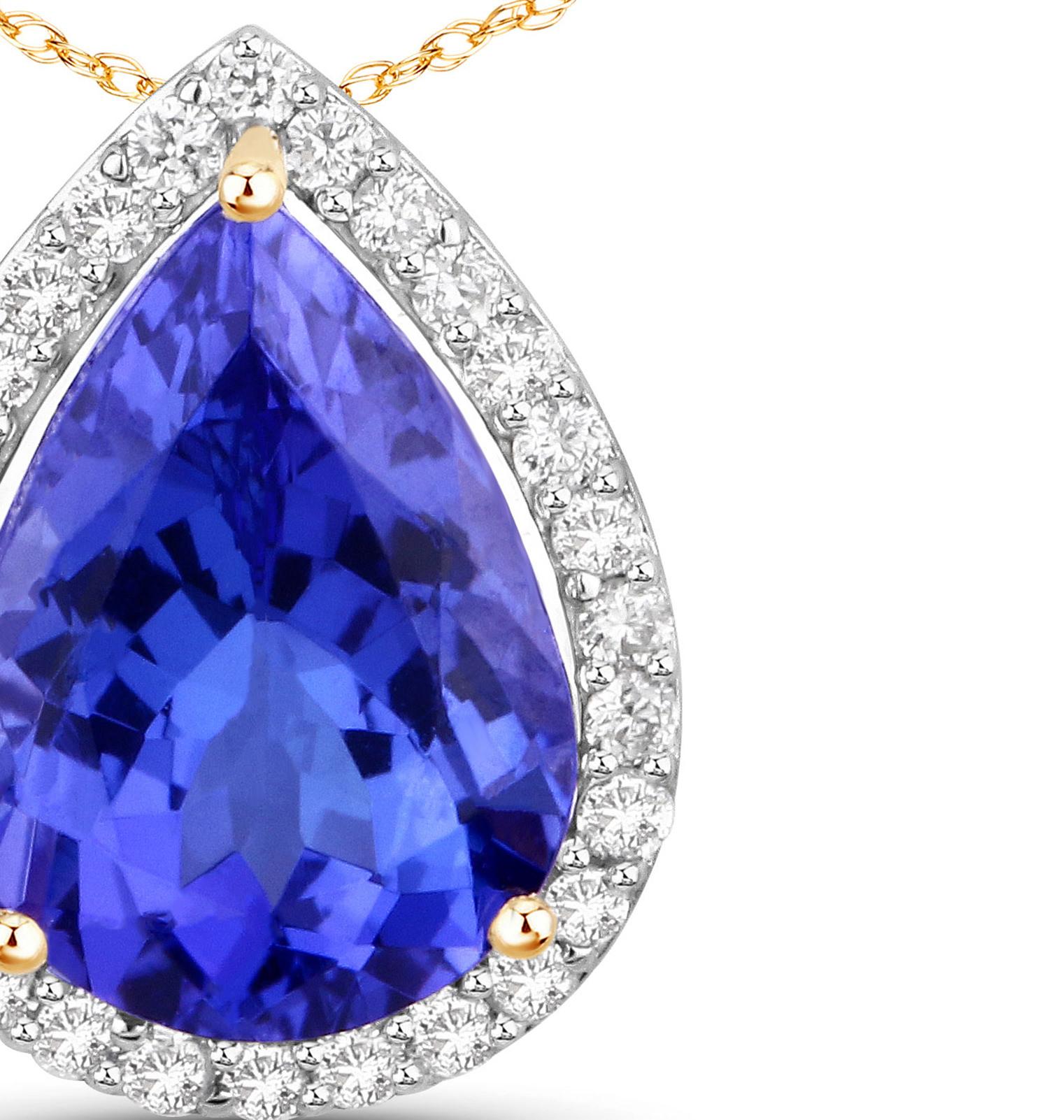 Natural Tanzanite and Diamond Pendant 3.10 Carats 14K Gold In New Condition For Sale In Laguna Niguel, CA