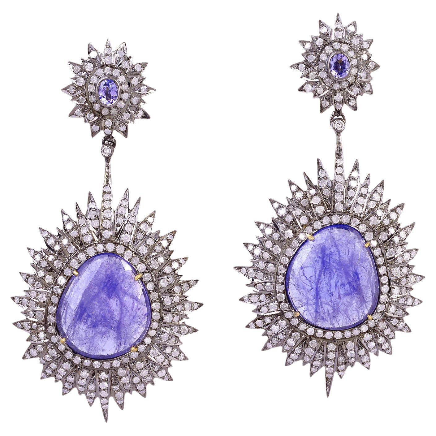 Natural Tanzanite And Diamond Statement Earrings 27 Carats For Sale