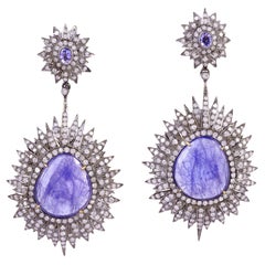 Vintage Natural Tanzanite And Diamond Statement Earrings 27 Carats