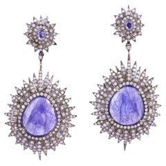 Retro Natural Tanzanite And Diamond Statement Earrings 27 Carats