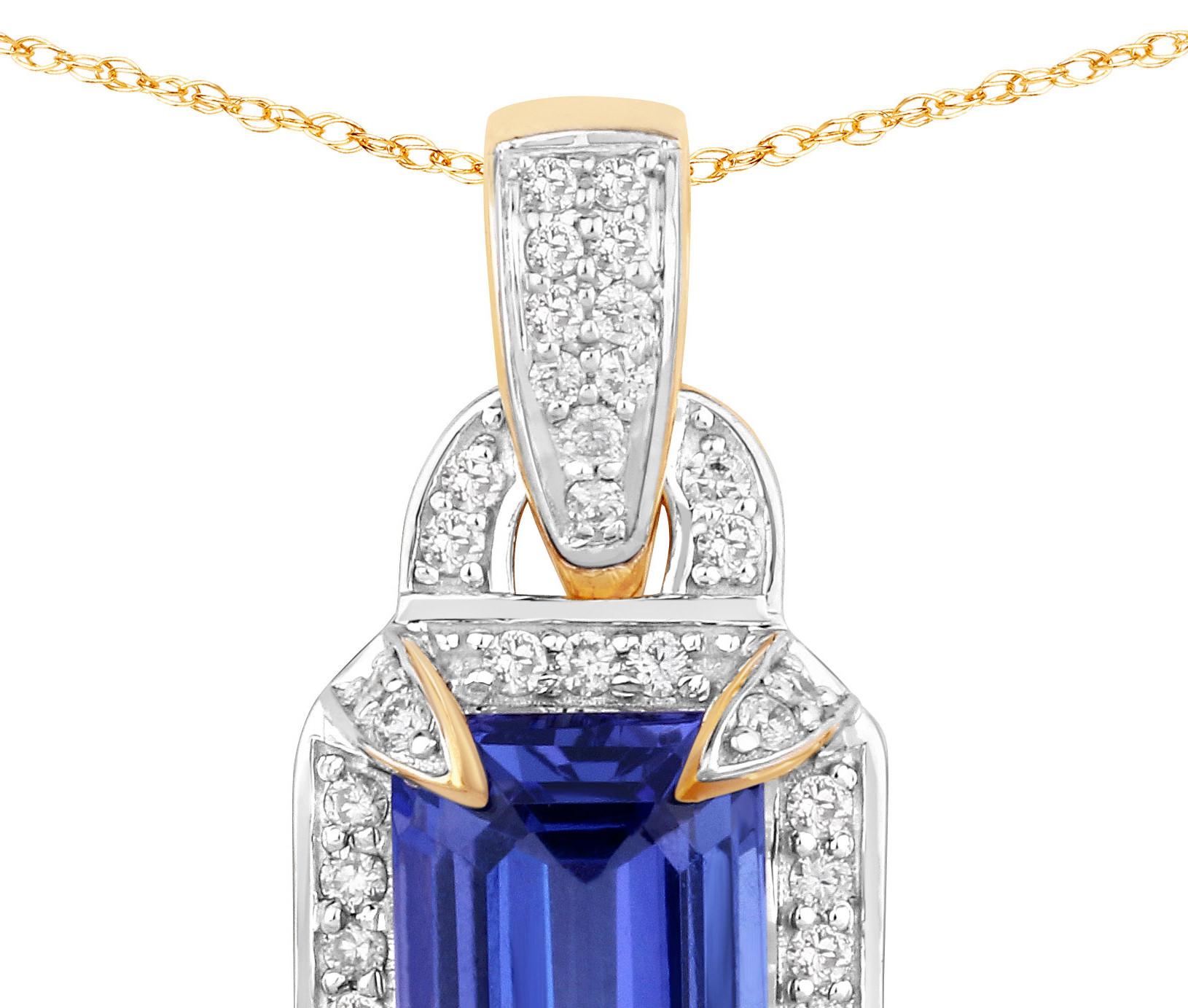 Contemporary Natural Tanzanite and Diamond Statement Pendant 2.08 Carats 14K Gold For Sale
