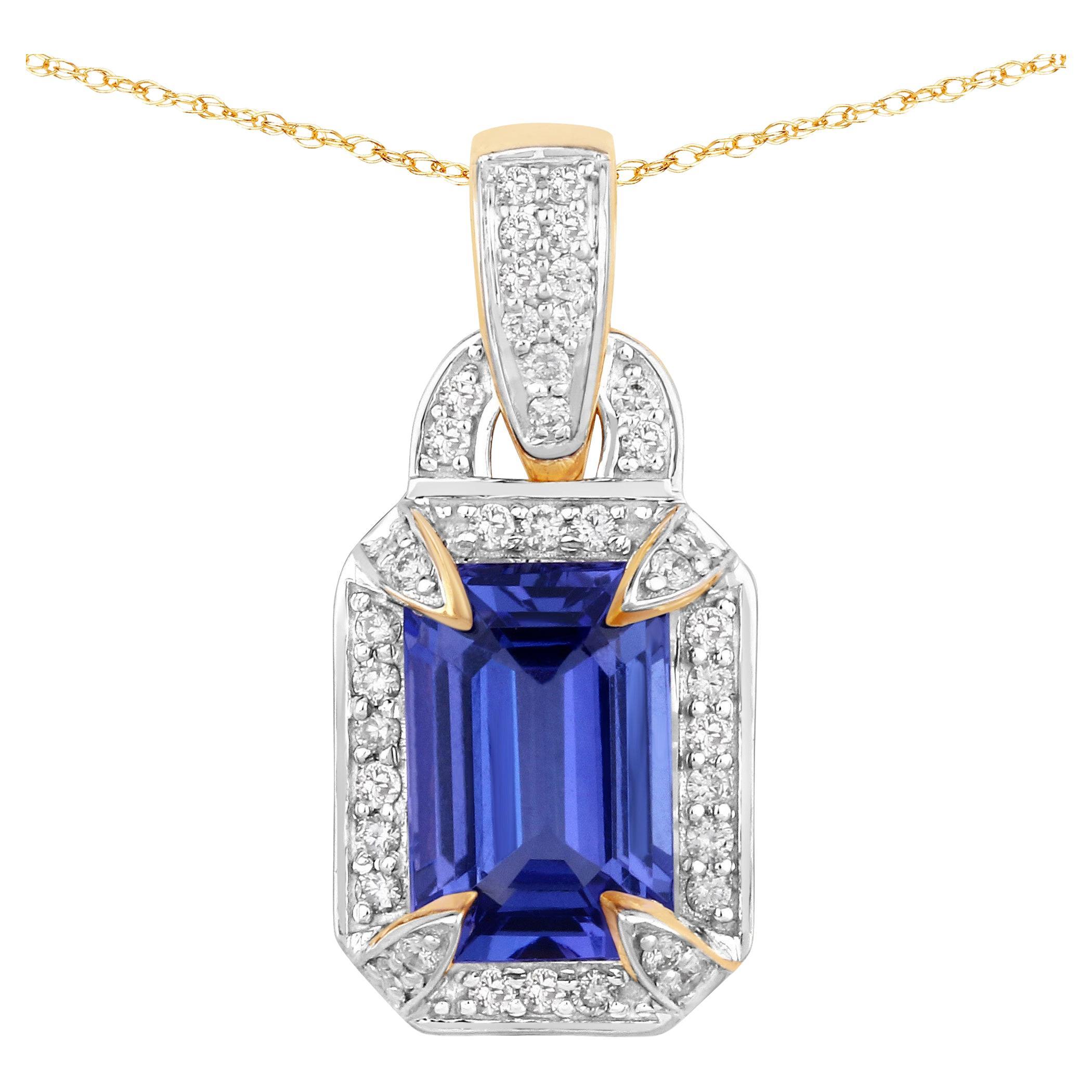Natural Tanzanite and Diamond Statement Pendant 2.08 Carats 14K Gold For Sale