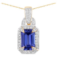 Natural Tanzanite and Diamond Statement Pendant 2.08 Carats 14K Gold