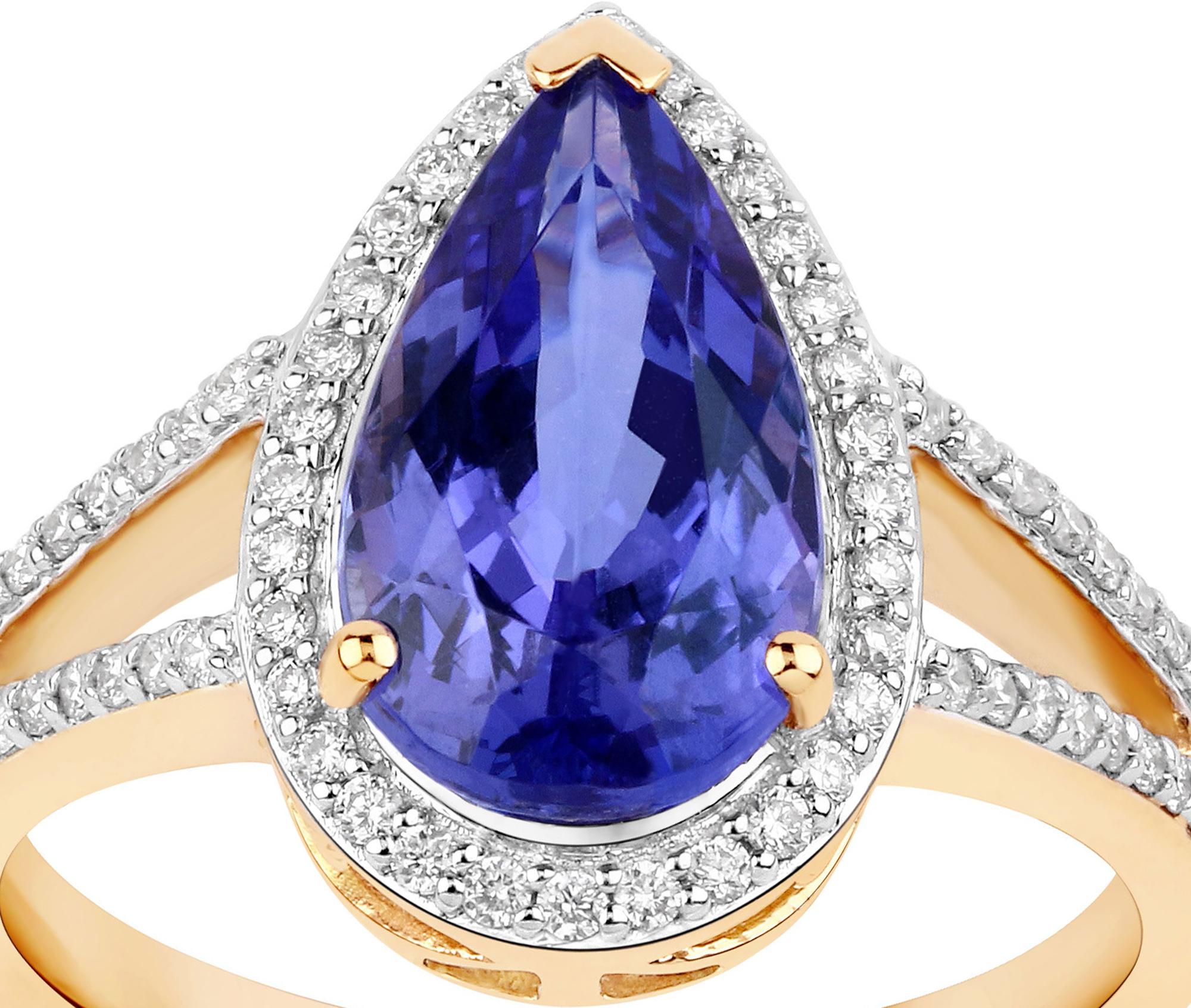 Contemporary Natural Tanzanite and Diamond Statement Ring 3.45 Carats 14K Yellow Gold For Sale