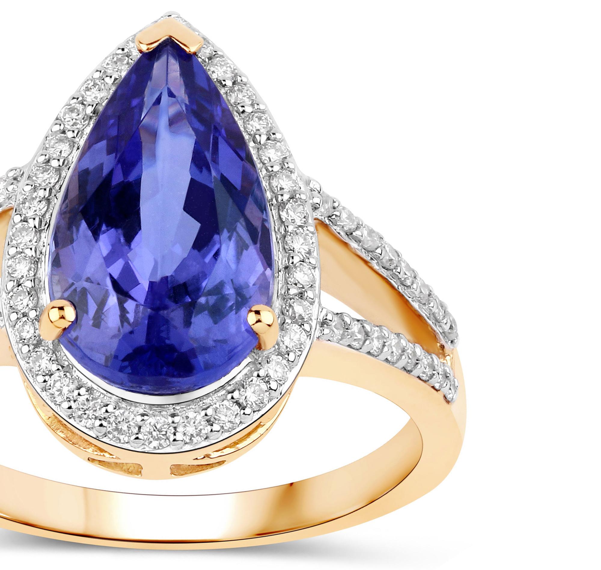 Natural Tanzanite and Diamond Statement Ring 3.45 Carats 14K Yellow Gold In New Condition For Sale In Laguna Niguel, CA