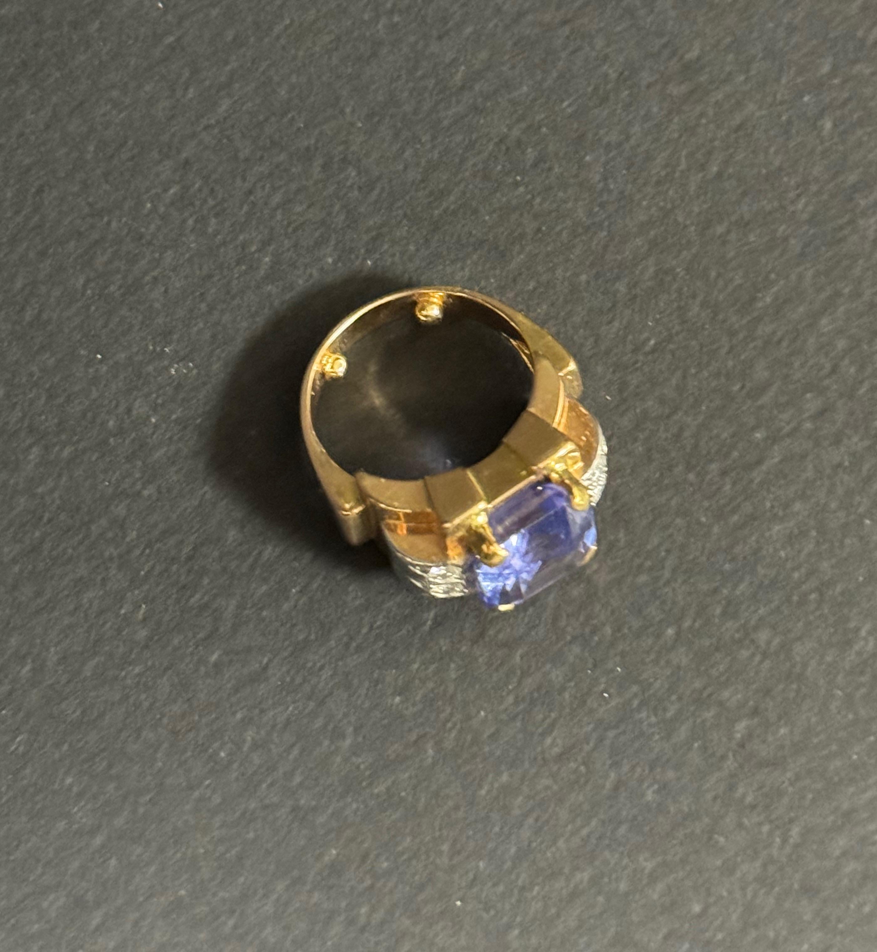 Tank-Ring mit natürlichem Tansanit und Diamant im Zustand „Gut“ im Angebot in London, GB