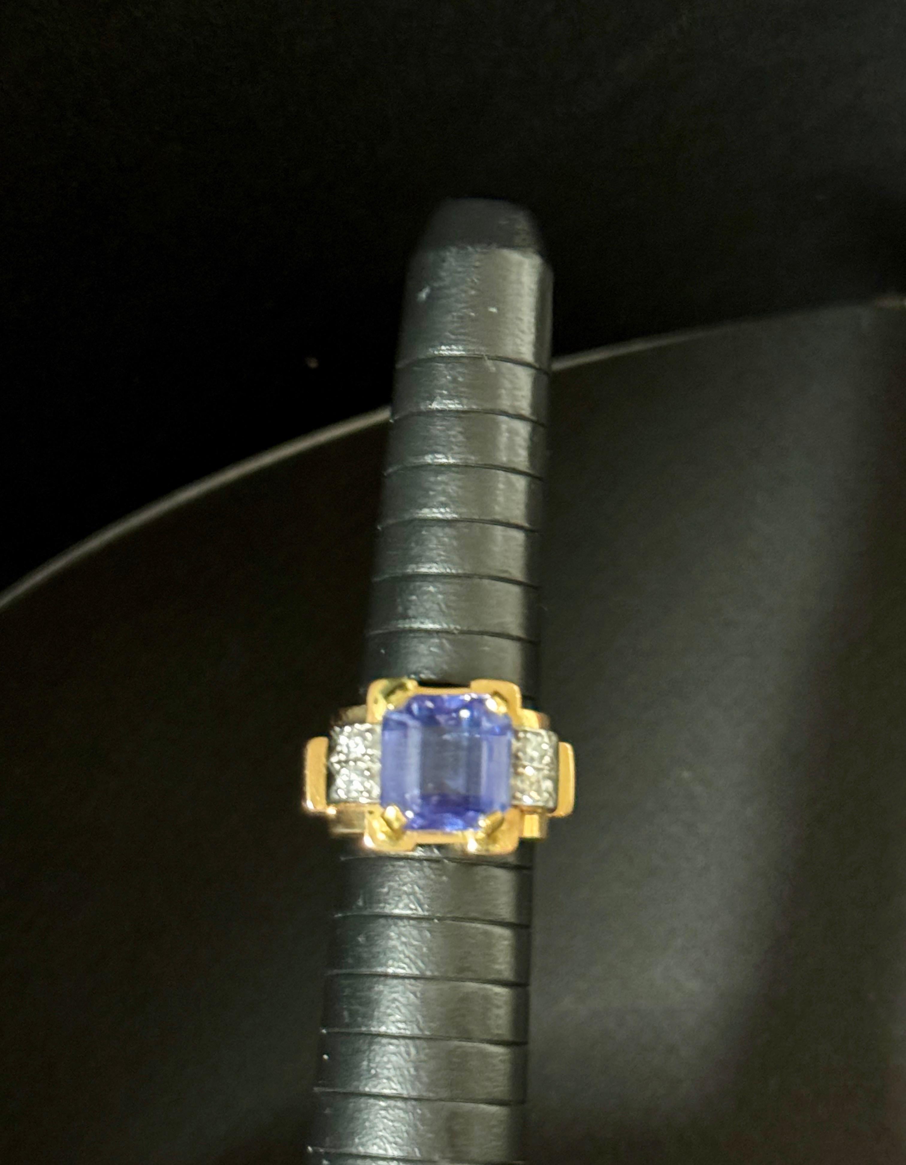 Tank-Ring mit natürlichem Tansanit und Diamant für Damen oder Herren im Angebot