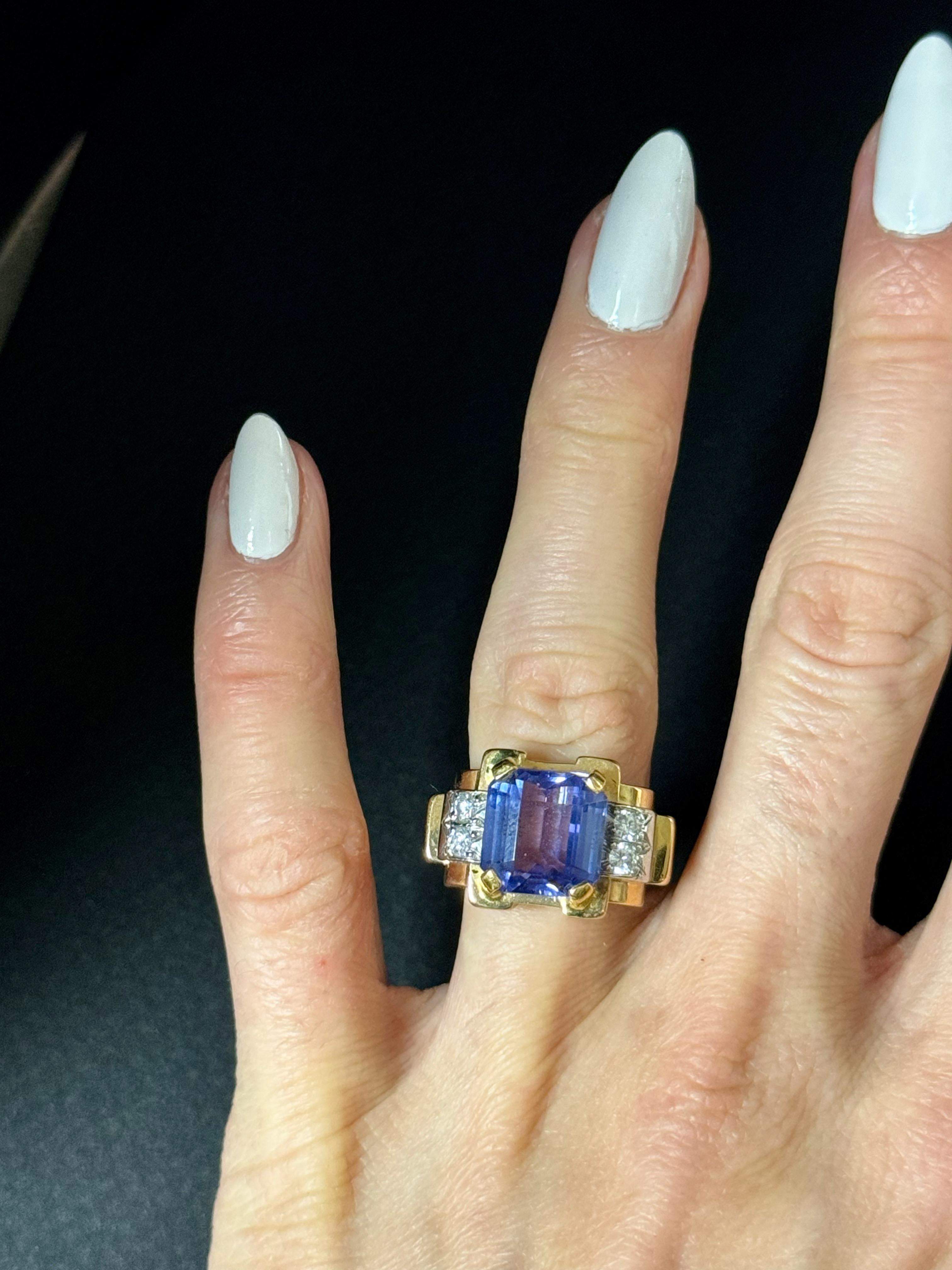 Tank-Ring mit natürlichem Tansanit und Diamant im Angebot 1
