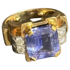 Anillo tanque de tanzanita natural y diamantes