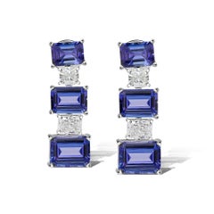 Pendientes de gota con diamantes SI/H y tanzanita natural, en oro blanco de 18 quilates