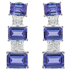 Pendientes de gota con diamantes SI/H y tanzanita natural, en oro blanco de 18 quilates