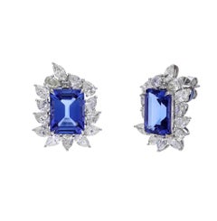 Natural tanzanite and natural diamond earrings in 18k gold