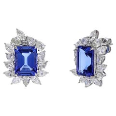 Natural tanzanite and natural diamond earrings in 18k gold