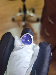 Natural 10.10cts Tanzanite & 0.40cts Diamond Ring in 18k Gold