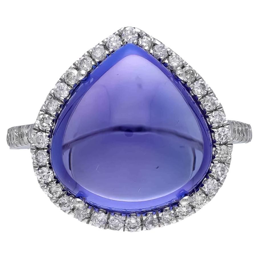 Natural tanzanite and natural diamond ring in 18k gold