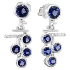 Boucles d'oreilles en argent sterling 925 plaqué rhodium rhodié avec tanzanite naturelle blanche ronde CZ