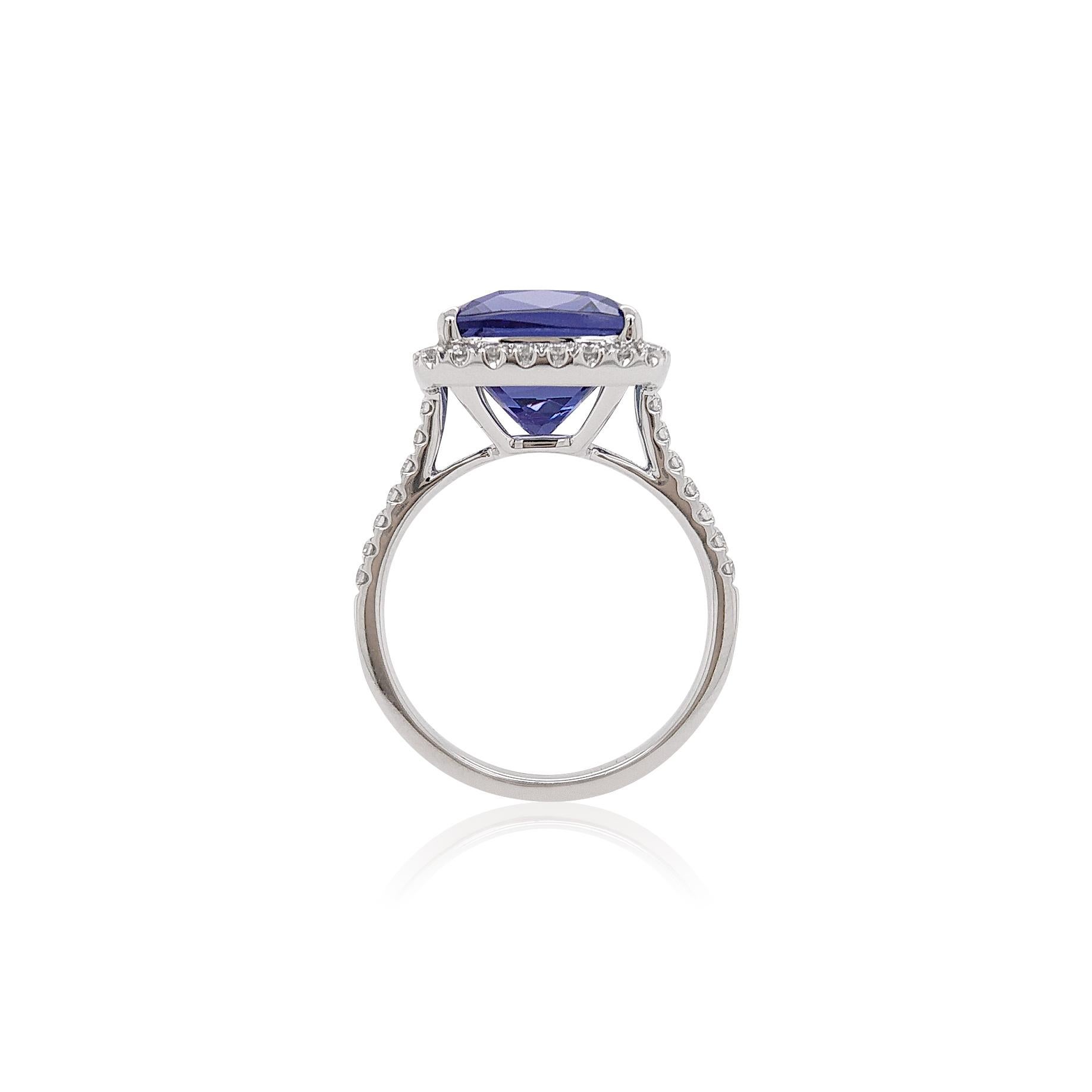 Contemporary HYT Natural Tanzanite and White Diamond in Platinum Solitaire Ring