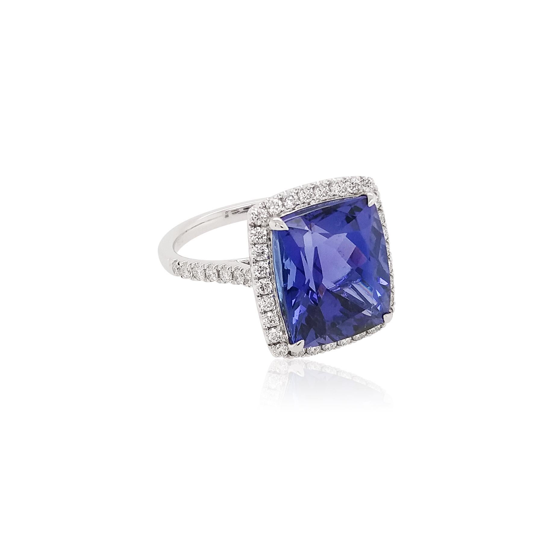 Antique Cushion Cut HYT Natural Tanzanite and White Diamond in Platinum Solitaire Ring