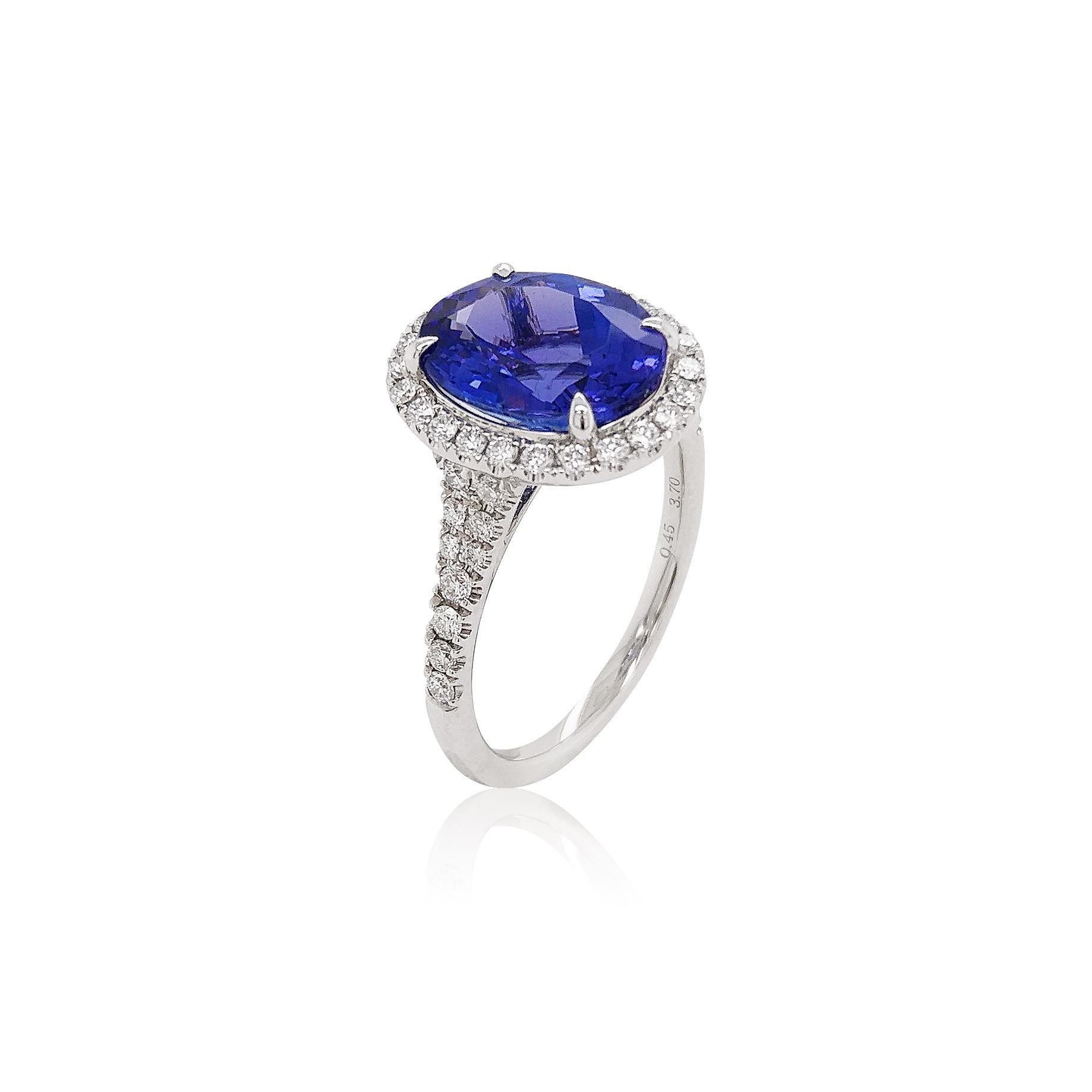 Oval Cut HYT Natural Tanzanite and White Diamond in Platinum Solitaire Ring