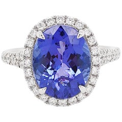 HYT Natural Tanzanite and White Diamond in Platinum Solitaire Ring