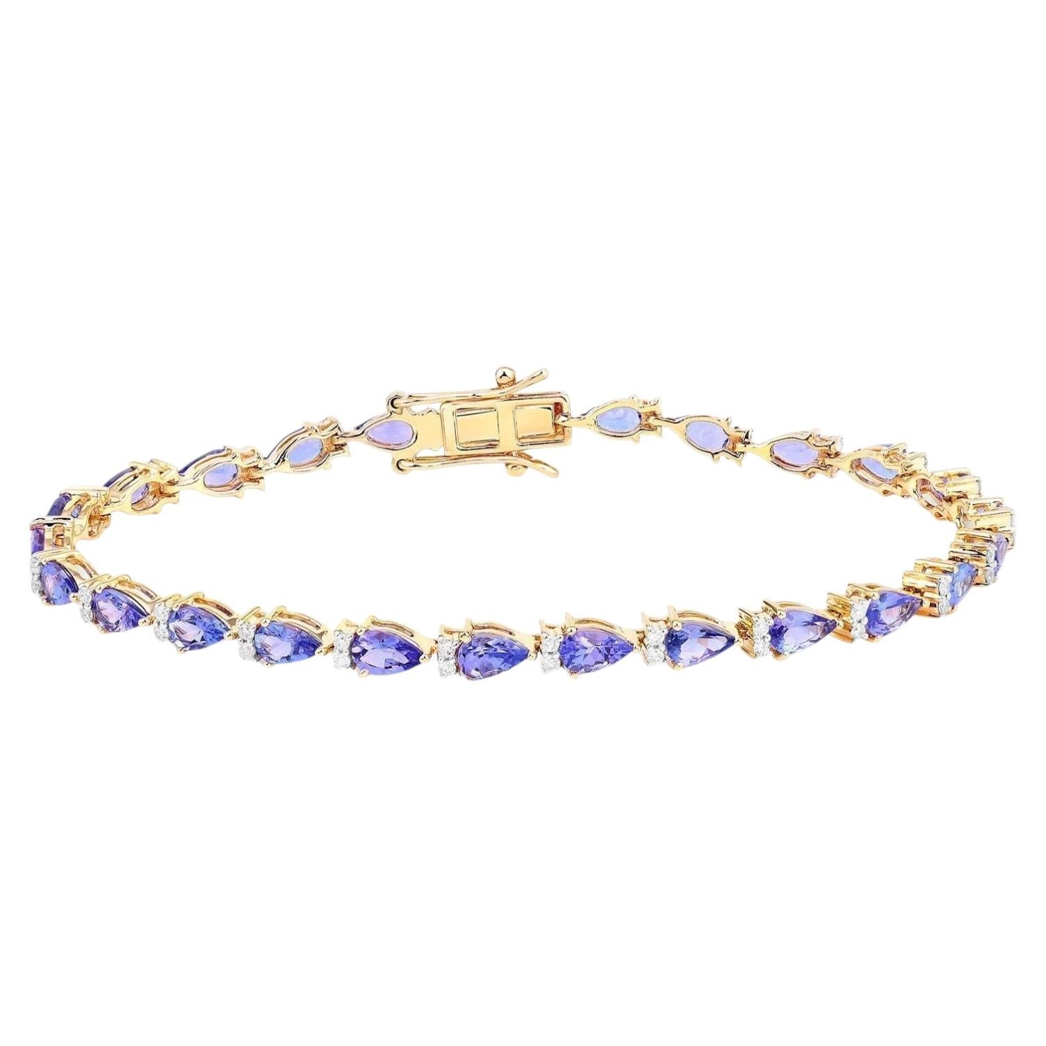 Natural Tanzanite Bracelet With Diamonds 5.62 Carats 14K Yellow Gold