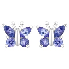 Natürlicher Tansanit Schmetterling Ohrringe 0,92 Karat Sterling Silber