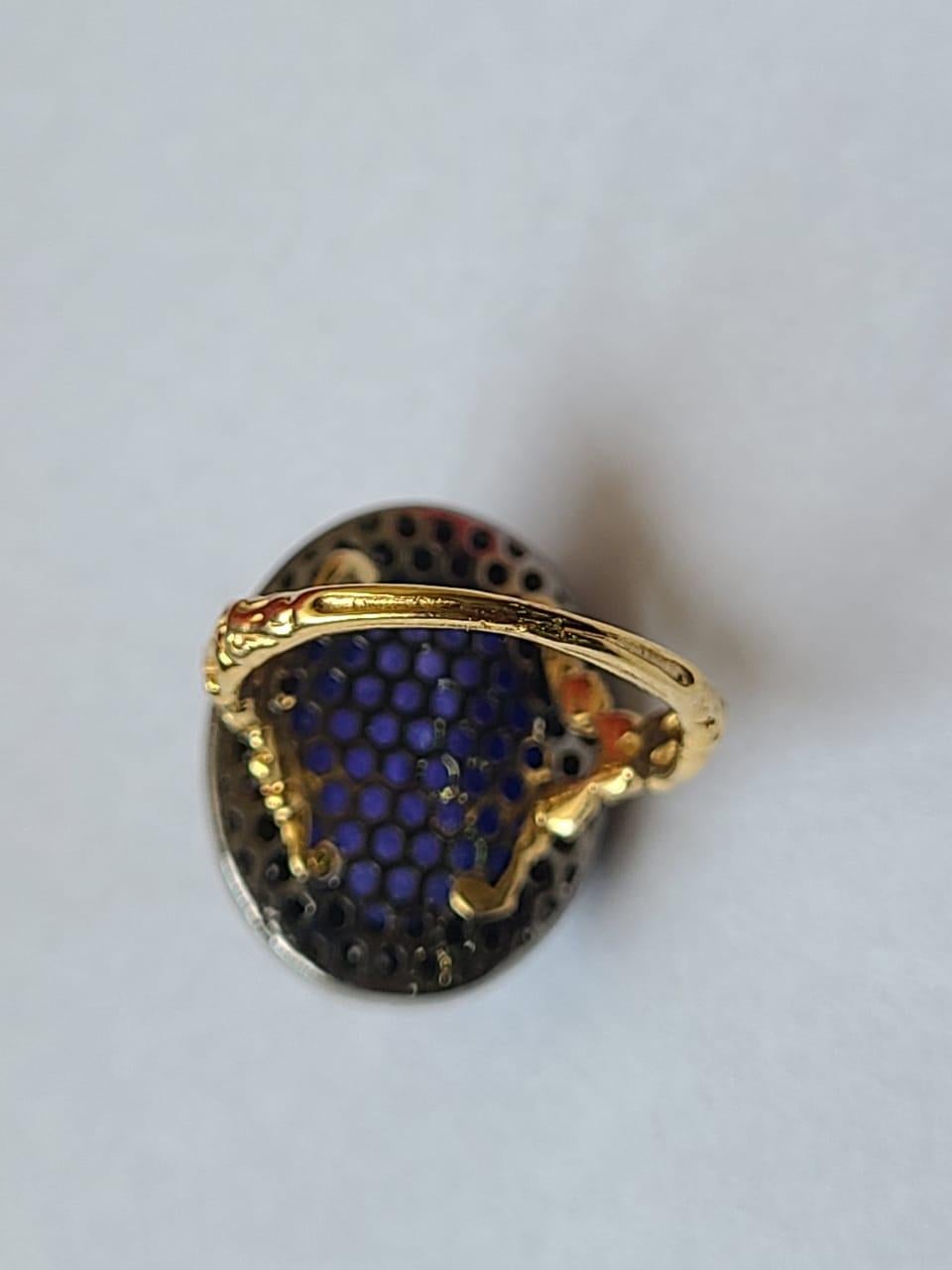 Women's or Men's Natural Tanzanite Cabochon & Diamonds Art Deco Style Victorian Cocktail Ring For Sale