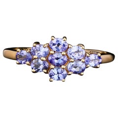Natural Tanzanite Cluster Ring 0.9 Carats 9K Yellow Gold