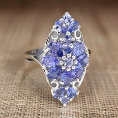 Natural Tanzanite Cluster Ring December Birthstone 925 Sterling Silver Jewelry