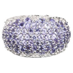 Natural Tanzanite Cluster Ring With Diamonds 3.01 Carats Sterling Silver