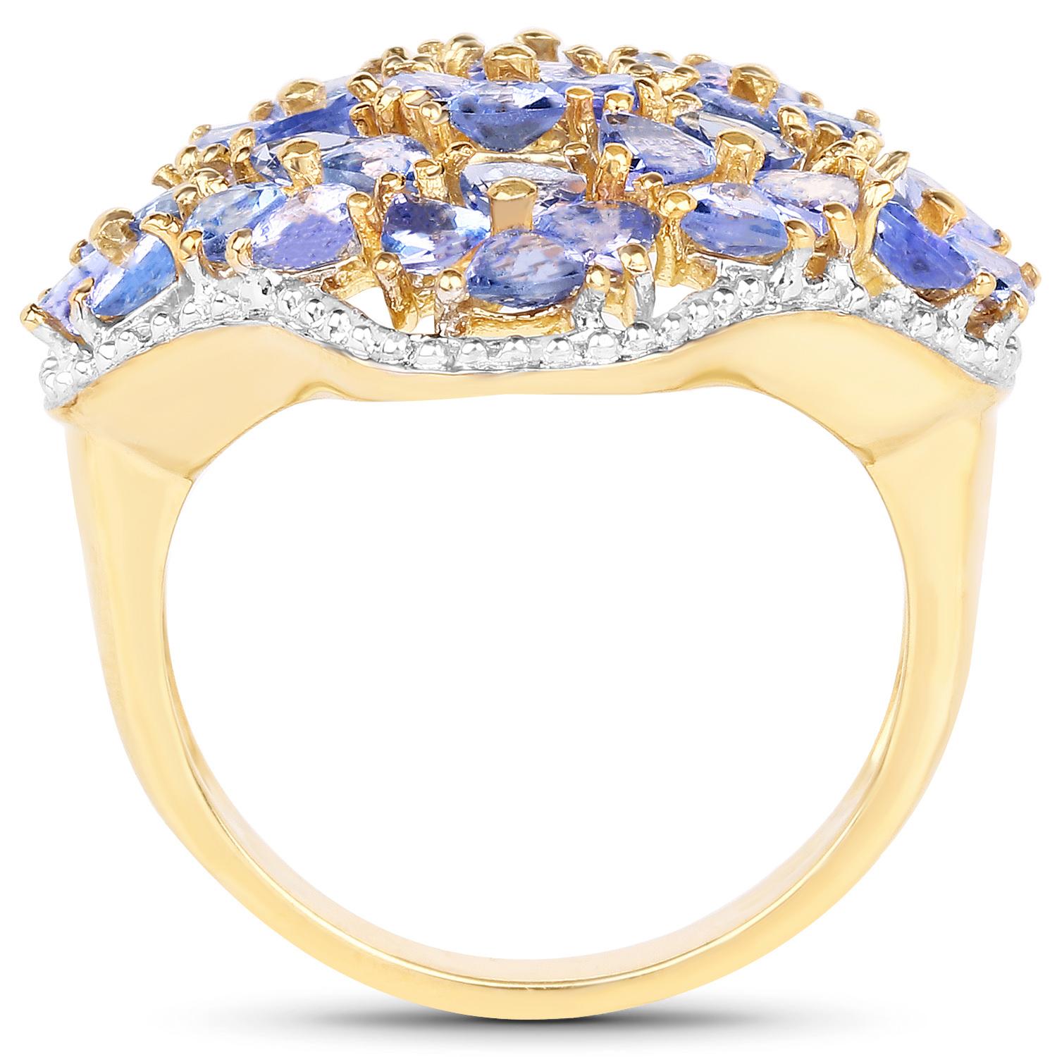 Natural Tanzanite Cocktail Ring 3.60 Carats 14K Yellow Gold Plated Silver In Excellent Condition For Sale In Aliso Viejo, CA