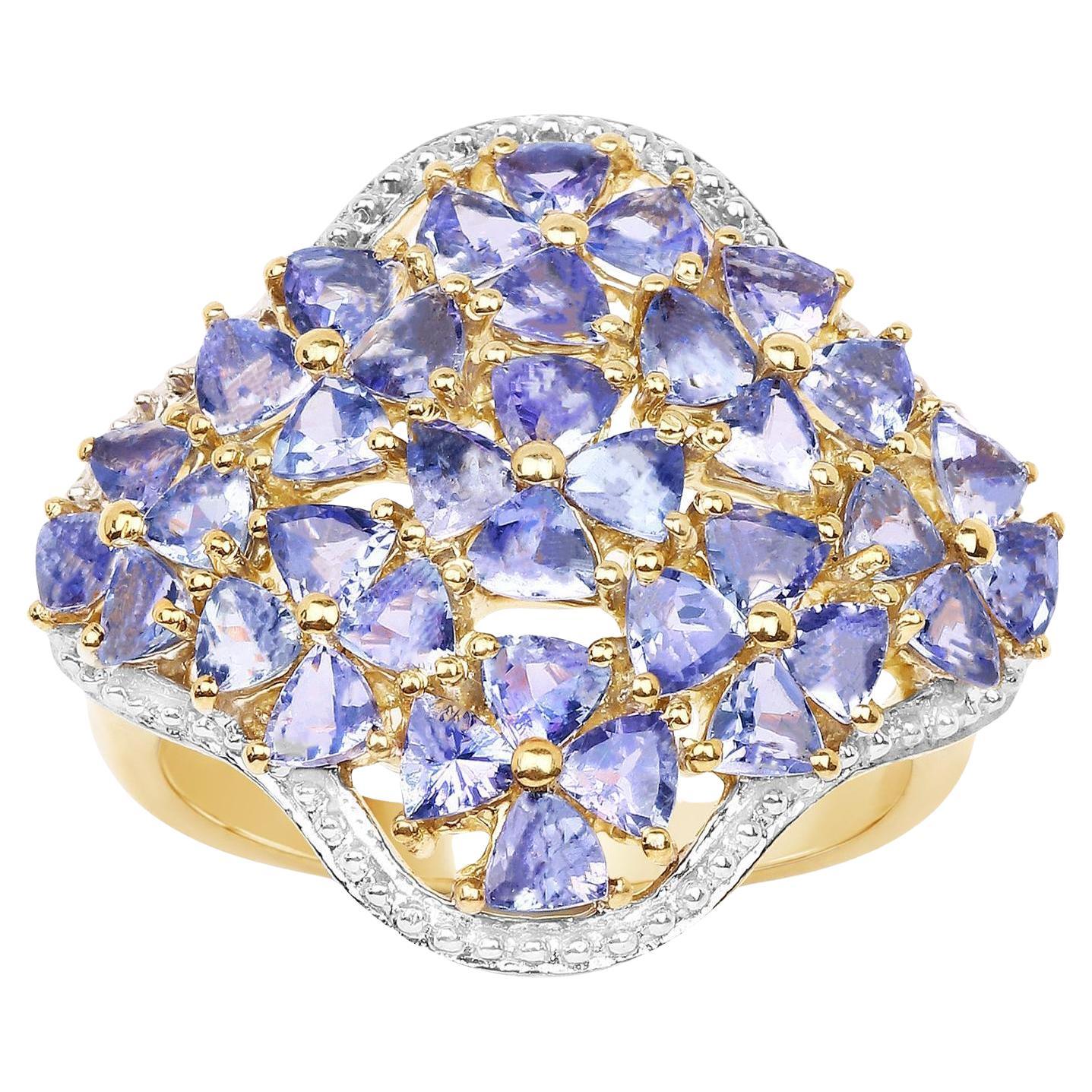 Natural Tanzanite Cocktail Ring 3.60 Carats 14K Yellow Gold Plated Silver