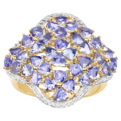Bague cocktail en argent plaqué or jaune 14 carats avec tanzanite naturelle de 3,60 carats