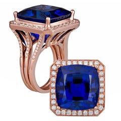 Bague personnalisée en or rose 18 carats avec tanzanite naturelle taillée en coussin et diamants