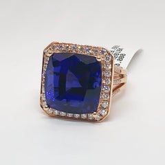 Natural Tanzanite Cushion Cut in 18 Karat Rose Gold Diamond Custom Ring Mounting