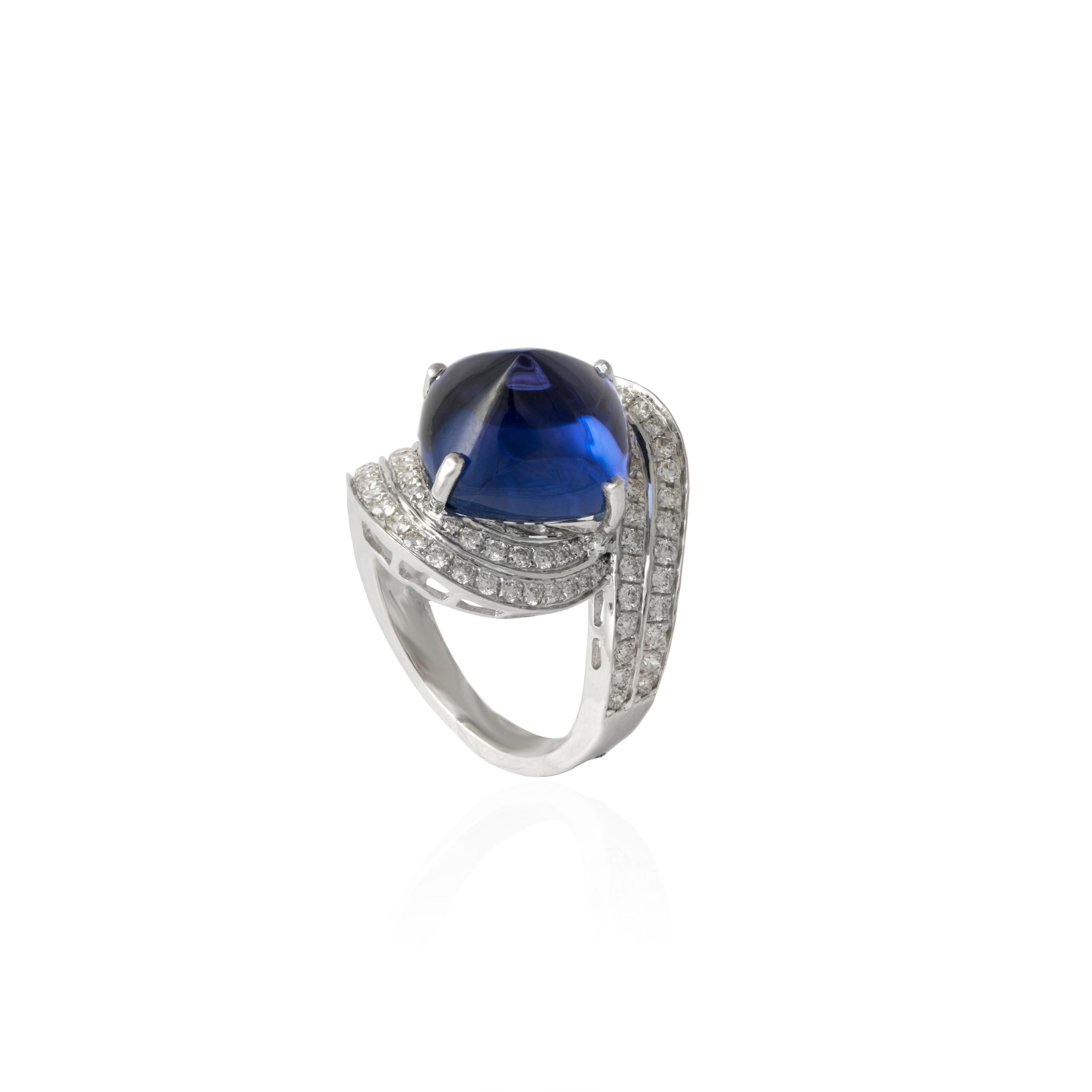 Cushion Cut Natural Tanzanite Cushion Ring with Diamonds and 14k Gold