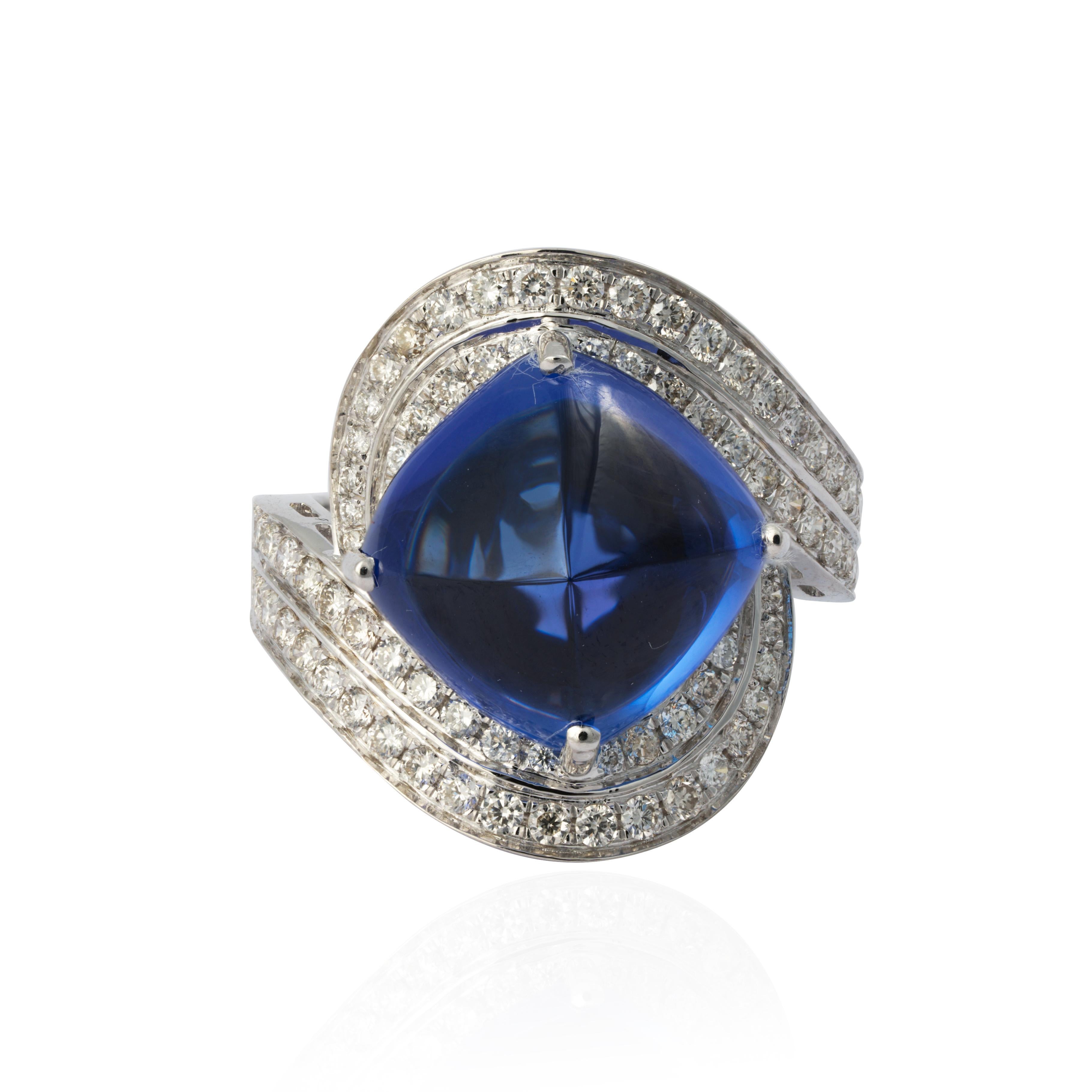 Women's or Men's Natural Tanzanite Cushion Ring with Diamonds and 14k Gold