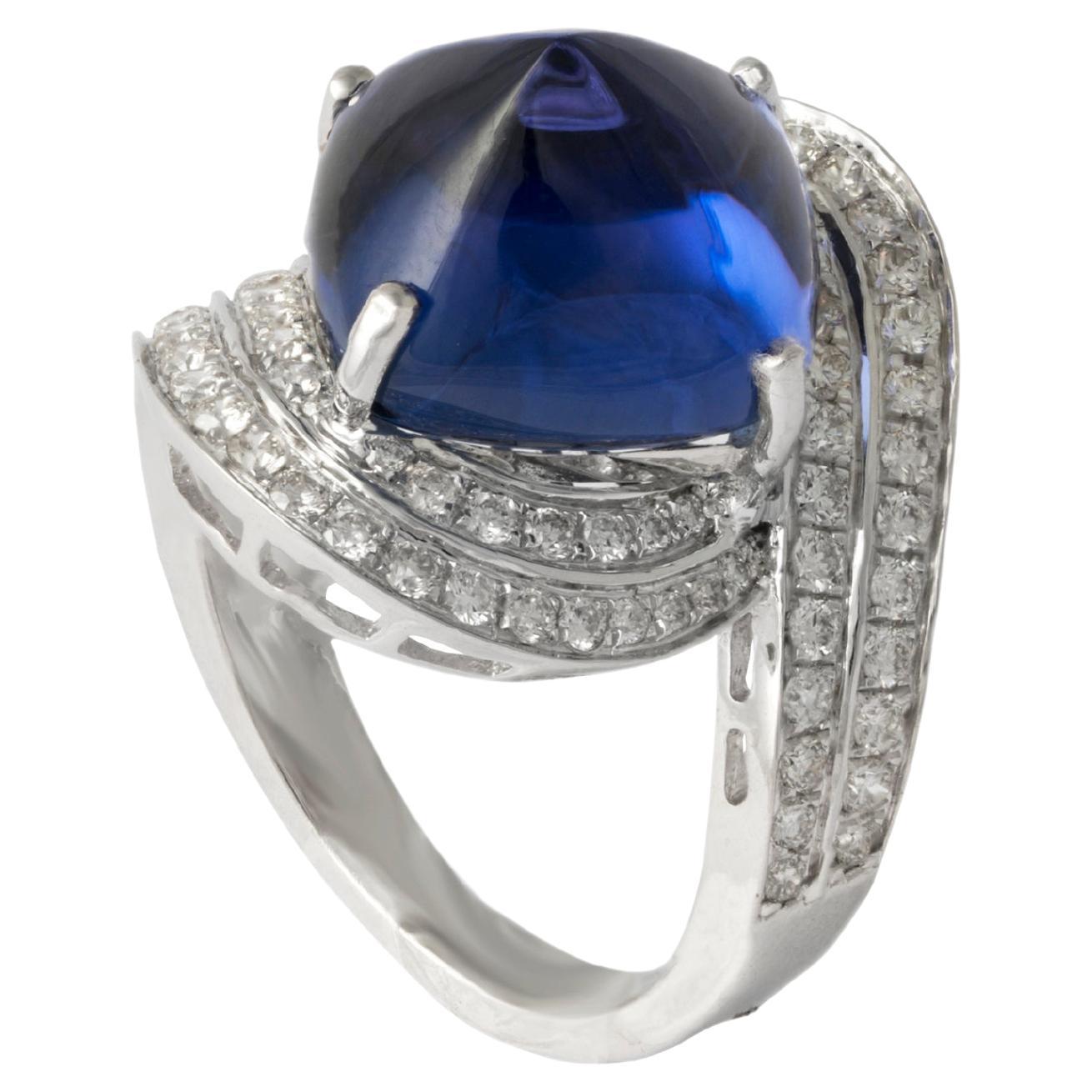 Natural Tanzanite Cushion Ring with Diamonds and 14k Gold